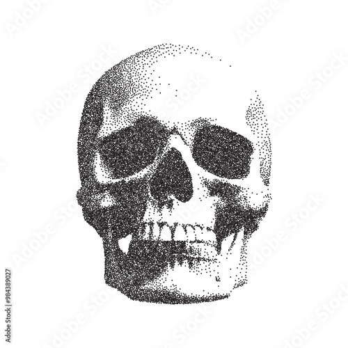 Vector skull. Modern stipple dots texture for design art. Trendy grain monochrome retro elements. y2k collage set for poster, banner, cover.