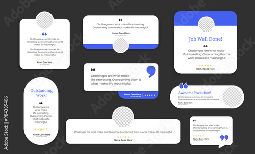 Set of Creative Testimonial Editable Vector templates, Empty speech bubbles, What our Clients Say, Quote, Review, Feedback, Infographic Template, Label, editable text box layout, recommendation note