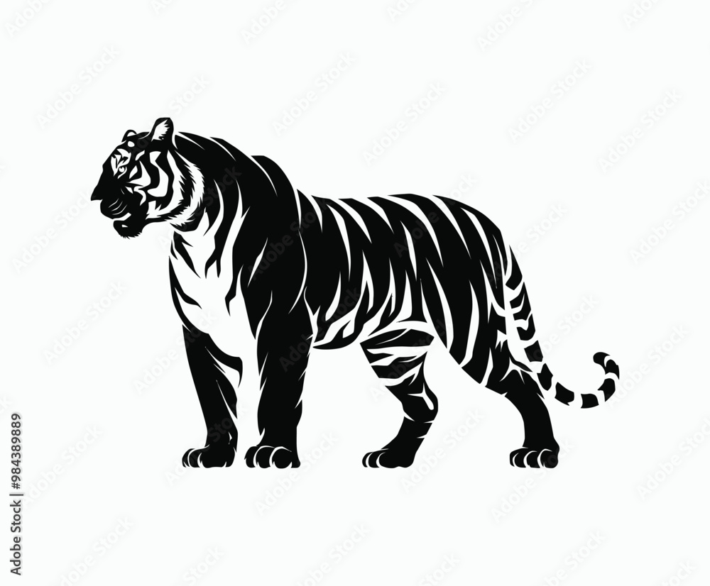Fototapeta premium Wild animal tiger silhouette EPS vector isolated illustration template on a white background