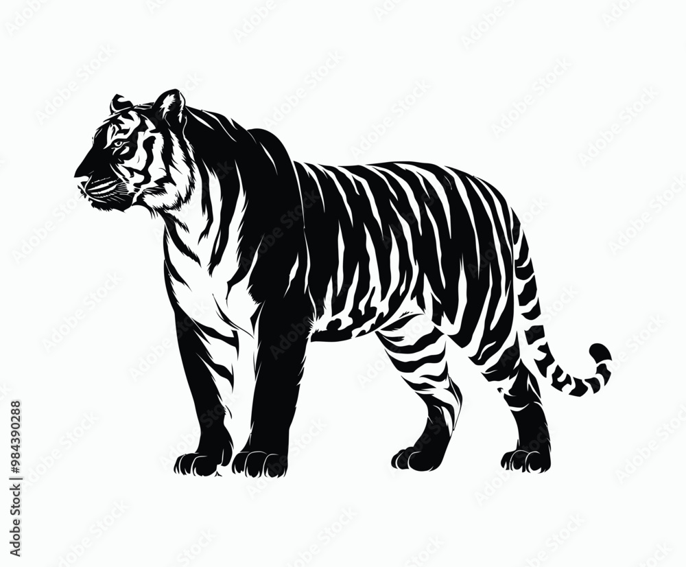 Fototapeta premium Wild animal tiger silhouette EPS vector isolated illustration template on a white background