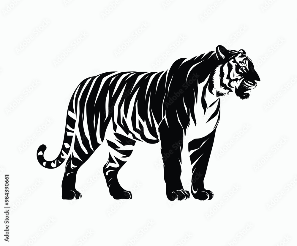 Obraz premium Wild animal tiger silhouette EPS vector isolated illustration template on a white background