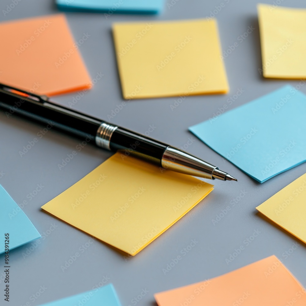 Planning Business Strategy with Sticky Notes and Pen Planning Business Strategy with Sticky Notes and Pen