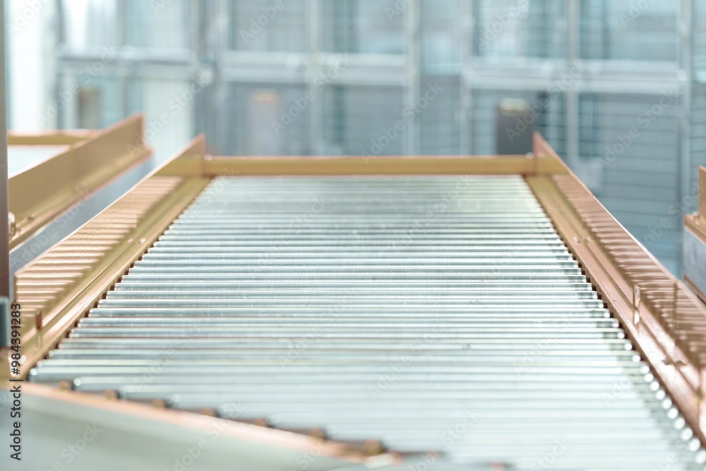 Empty Crossing of the roller conveyor, Production line conveyor roller transportation objects Empty Crossing of the roller conveyor, Production line conveyor roller transportation objects