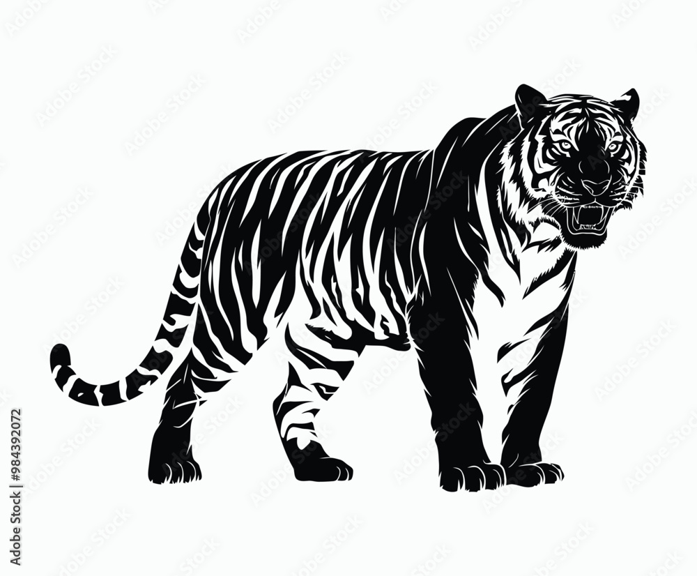 Fototapeta premium Wild animal tiger silhouette EPS vector isolated illustration template on a white background