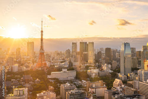 Photography view over Tokyo, the capital of Japan, at sunset