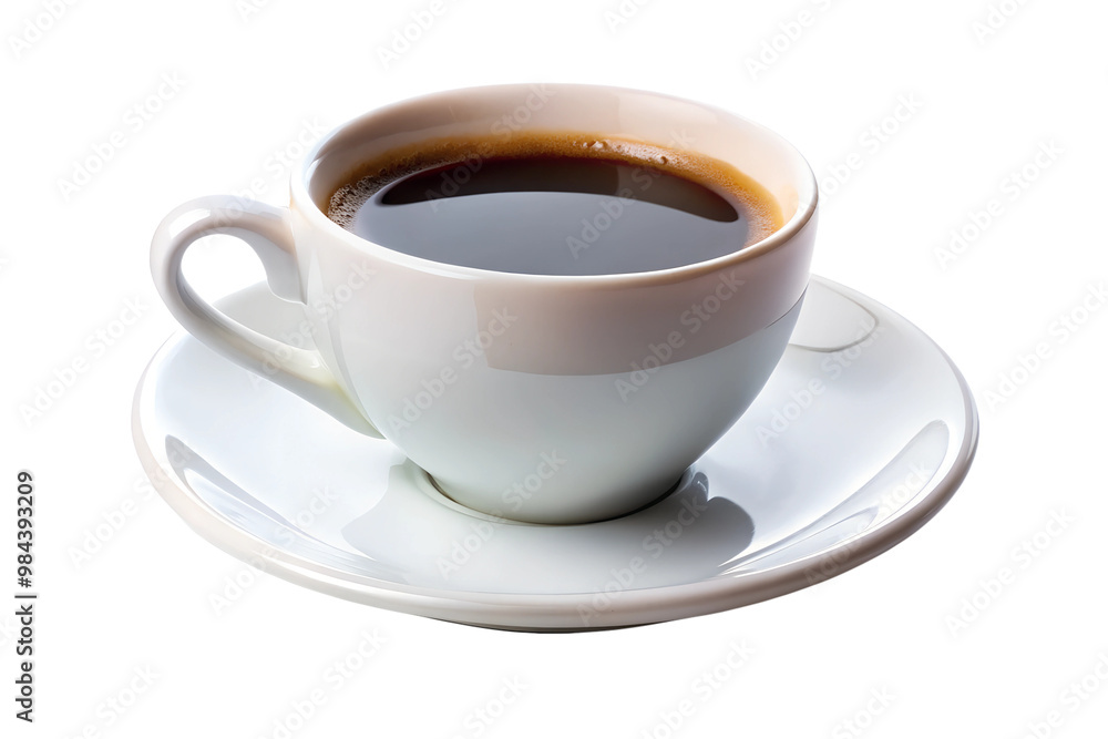 White cup and saucer filled with freshly brewed coffee White cup and saucer filled with freshly brewed coffee