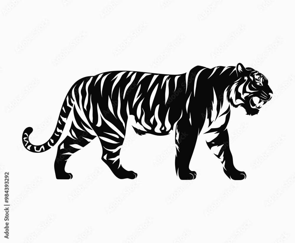 Wild animal tiger silhouette EPS vector isolated illustration template on a white background Wild animal tiger silhouette EPS vector isolated illustration template on a white background