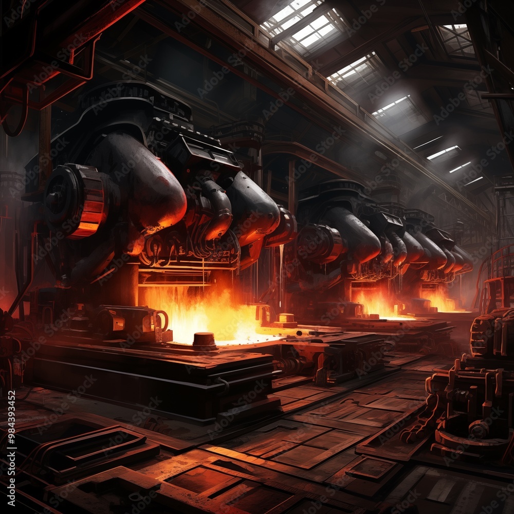 burning in a factory,Generative Ai Illustration,Metal industry burning in a factory,Generative Ai Illustration,Metal industry