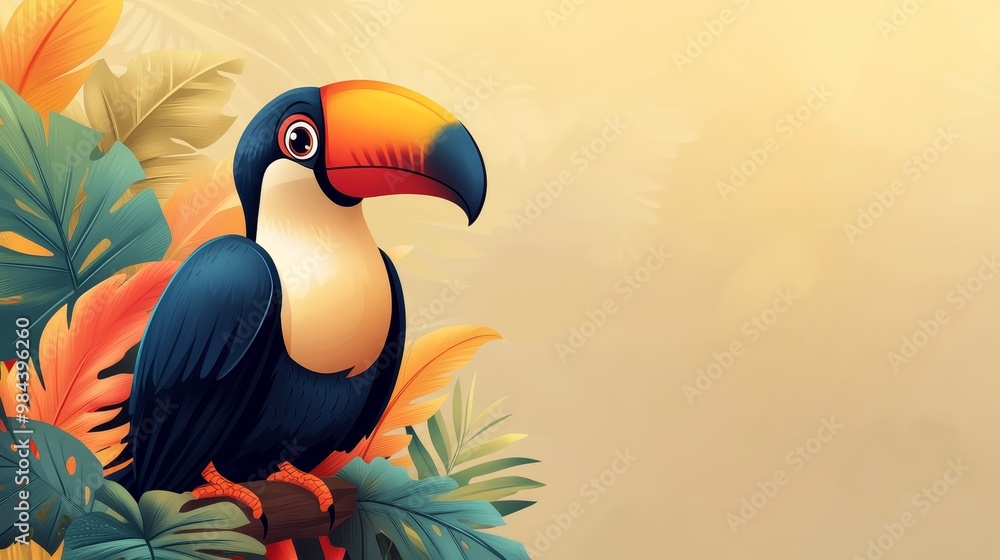 Obraz premium Toucan Tango: Cheerful Cartoon Bird Mascot Illustration in Vivid Colors