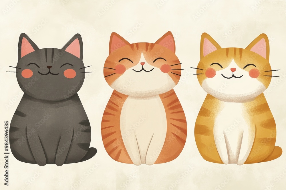 Fototapeta premium Whimsical Cat Illustrations - Expressive and Playful Feline Characters with Unique Personalities in Cute Art Style