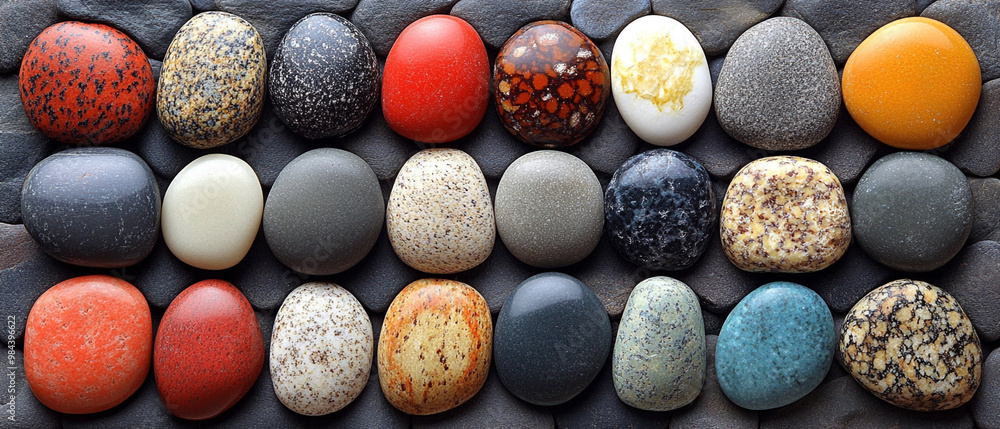 A stunning arrangement of colorful stones showcasing unique textures and patterns, perfect for natural and artistic projects. A stunning arrangement of colorful stones showcasing unique textures and patterns, perfect for natural and artistic projects.
