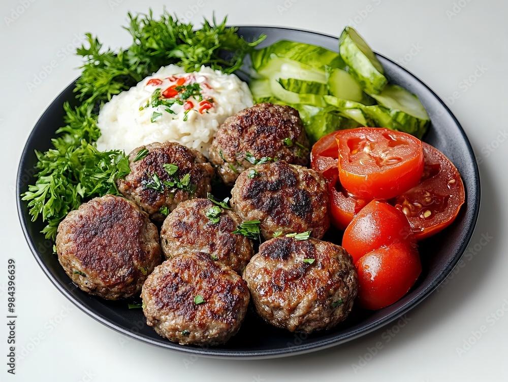 A Köfte. The most popular Turkish dishes. Turkish meatballs made from ground beef or lamb, mixed with spices and grilled or fried. They are often served with sides like rice, grilled vegetables. A Köfte. The most popular Turkish dishes. Turkish meatballs made from ground beef or lamb, mixed with spices and grilled or fried. They are often served with sides like rice, grilled vegetables.