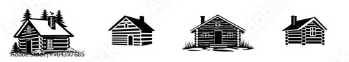 Graphite silhouette of a white chalet with a porch and balconies in black and white