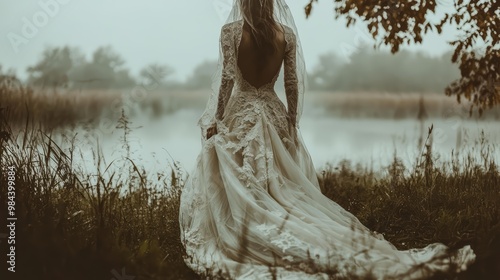 Ghostly bride in a tattered wedding dress