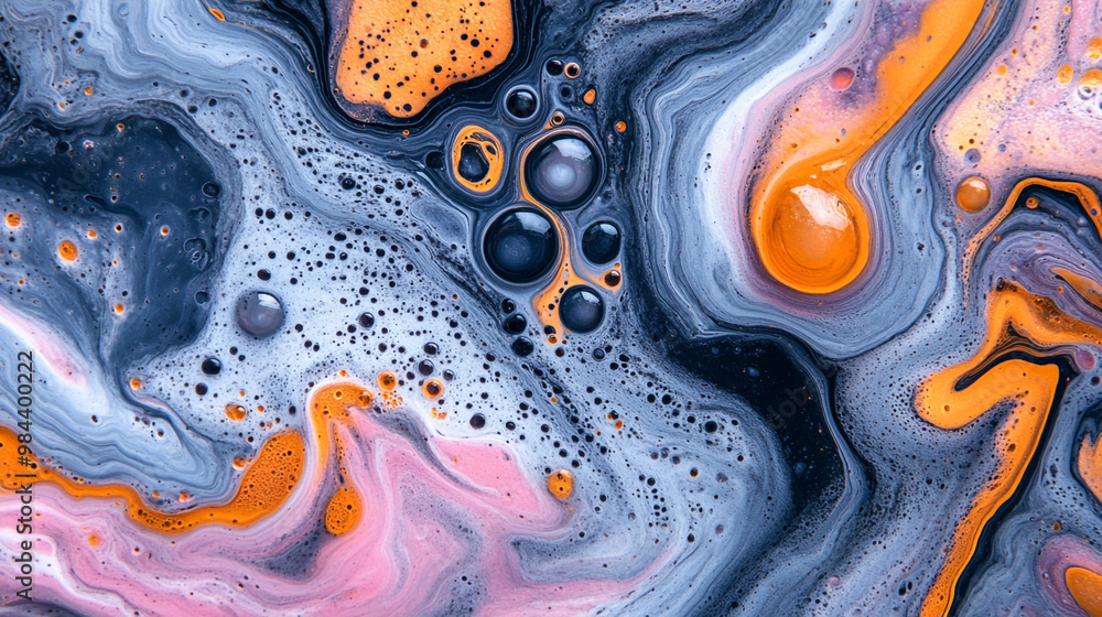 Abstract art featuring vibrant colors with flowing shapes and bubbles, creating a mesmerizing fluid design. Abstract art featuring vibrant colors with flowing shapes and bubbles, creating a mesmerizing fluid design.