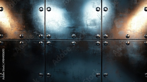 A metal wall with many bolts and screws