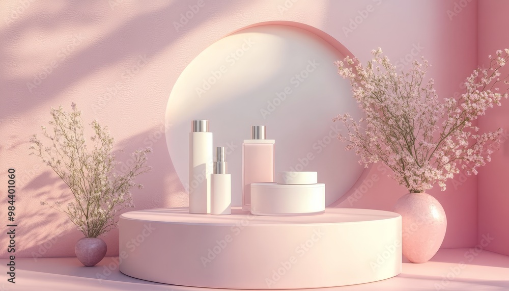 Modern Geometric Shape Minimalist Cosmetic Product Display | 3D Rendered Sleek Podium Presentation Modern Geometric Shape Minimalist Cosmetic Product Display | 3D Rendered Sleek Podium Presentation