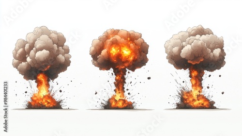 Cartoon-Realistic Depiction of Nuclear Explosion Stages photo