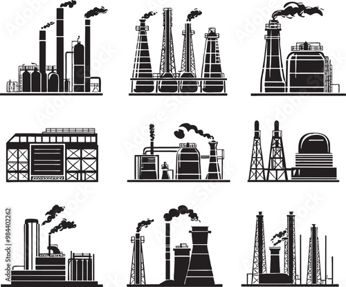 Set of oil petrol refinery icon