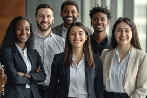 Diverse international team of young business people in office portrait.