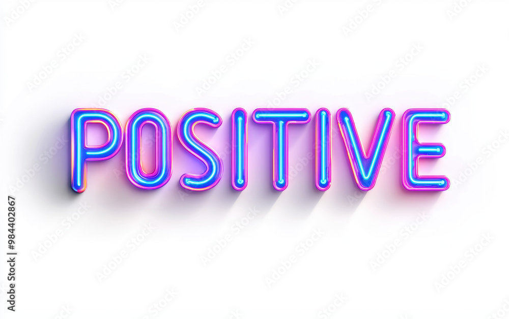 Bright neon sign with the word 'Positive' in vibrant colors, glowing on a white background, perfect for motivational and inspirational themes. Bright neon sign with the word 'Positive' in vibrant colors, glowing on a white background, perfect for motivational and inspirational themes.
