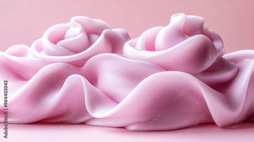Delicate pink roses made of soft satin fabric, beautifully arranged on a pink background, ideal for romantic themes. Delicate pink roses made of soft satin fabric, beautifully arranged on a pink background, ideal for romantic themes.