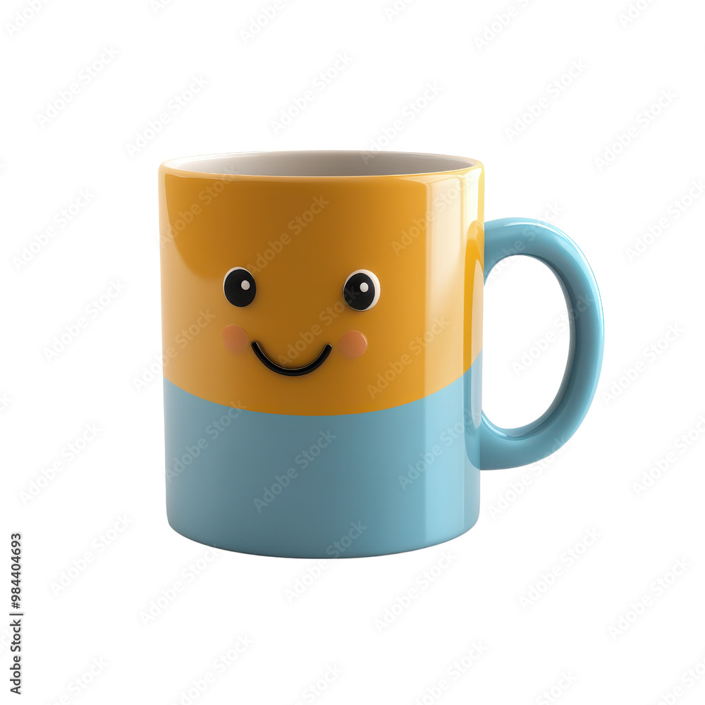 A colorful mug with a cheerful smiley face, perfect for adding joy to your morning coffee or tea., isolated on a transparent background. A colorful mug with a cheerful smiley face, perfect for adding joy to your morning coffee or tea., isolated on a transparent background.