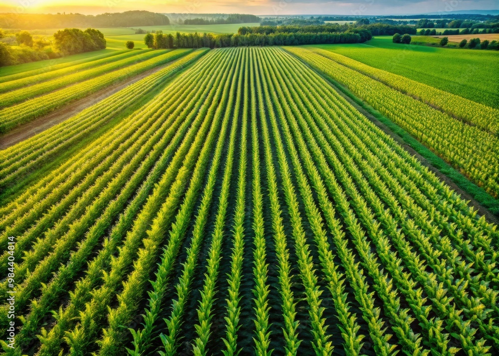 Golden light illuminates a seemingly endless row of cornstalks, their lush green leaves swaying gently in the breeze, against a vast blue sky. Golden light illuminates a seemingly endless row of cornstalks, their lush green leaves swaying gently in the breeze, against a vast blue sky.