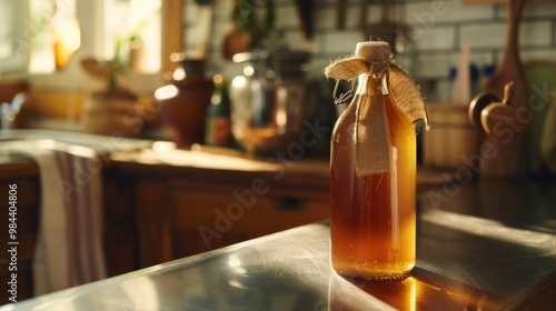 Captivating Close-Up of Homemade Kombucha photo