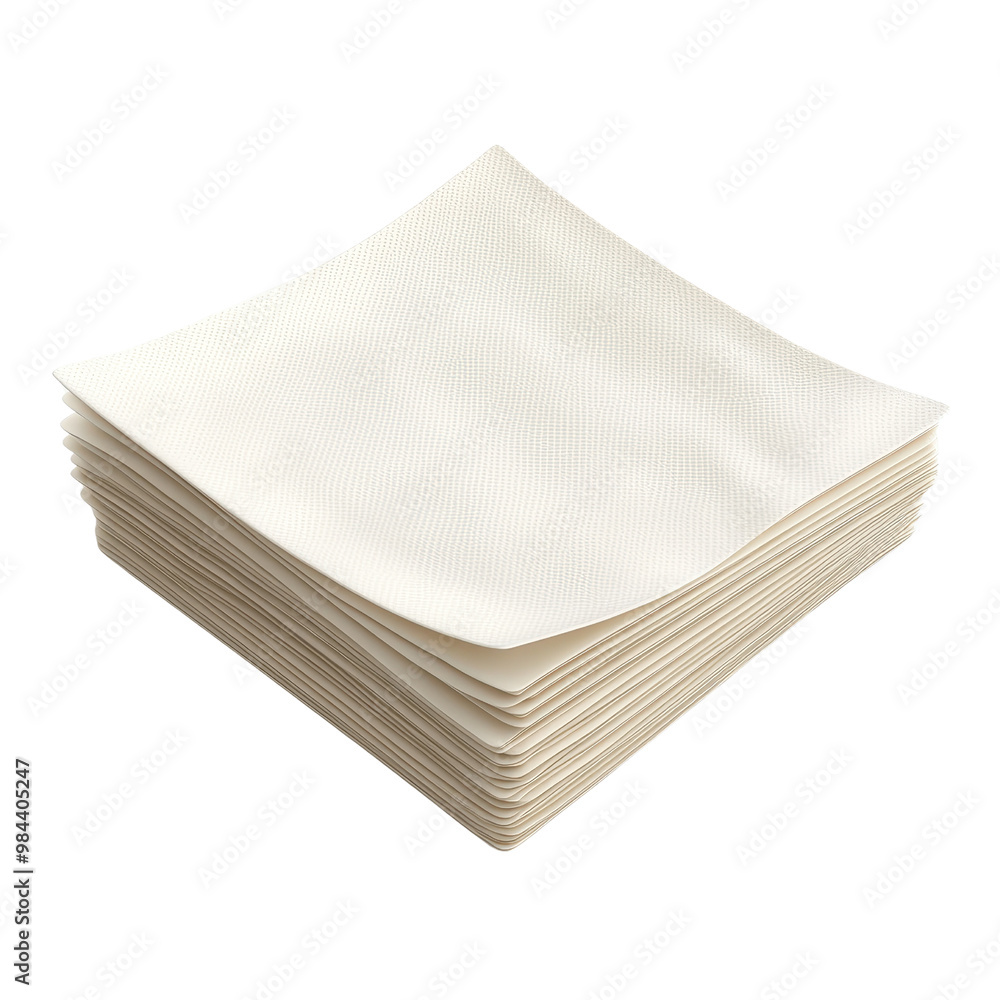 A neatly stacked pile of white paper napkins, ideal for various dining and catering settings, perfect for adding elegance., isolated on a transparent background. A neatly stacked pile of white paper napkins, ideal for various dining and catering settings, perfect for adding elegance., isolated on a transparent background.