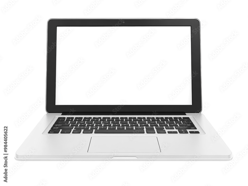 Open laptop with blank screen, modern and sleek design, isolated on white background. PNG transparent. Open laptop with blank screen, modern and sleek design, isolated on white background. PNG transparent.