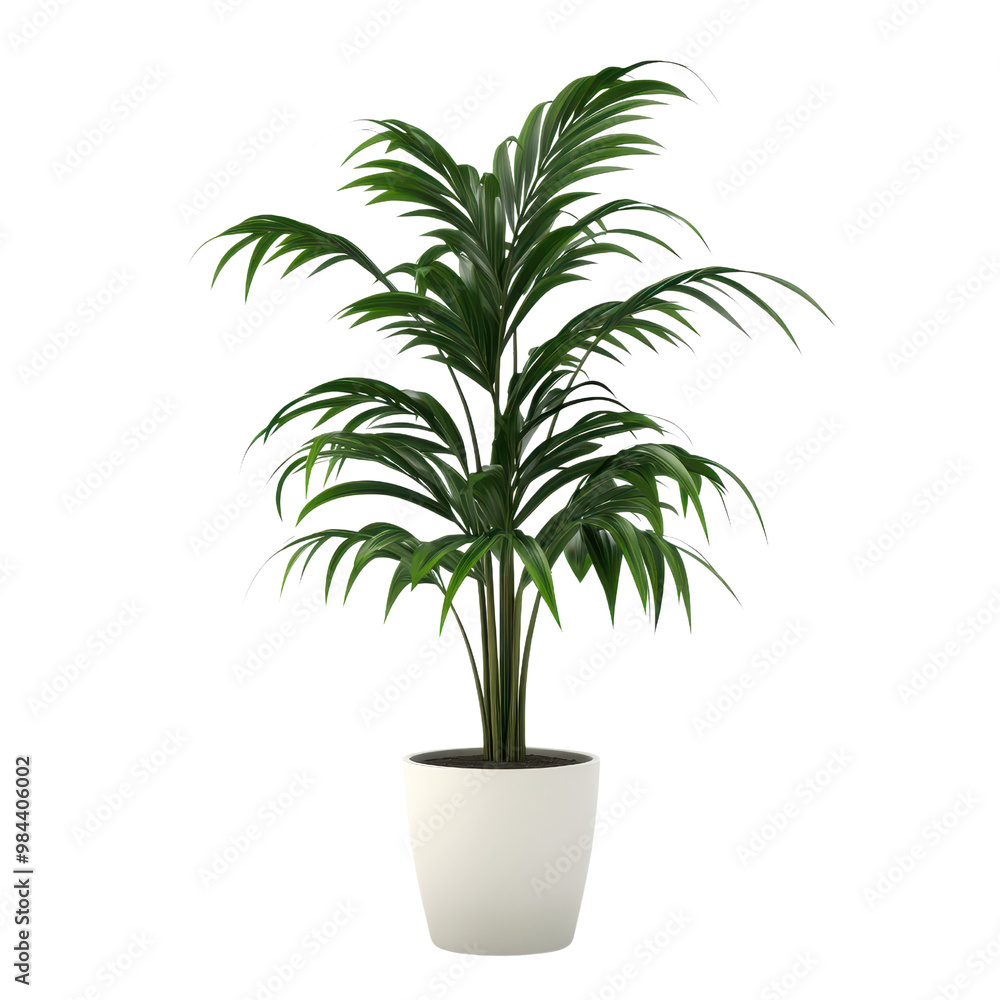 Obraz premium A vibrant indoor plant with lush green leaves in a white pot, perfect for adding a touch of nature to any space., isolated on a transparent background.