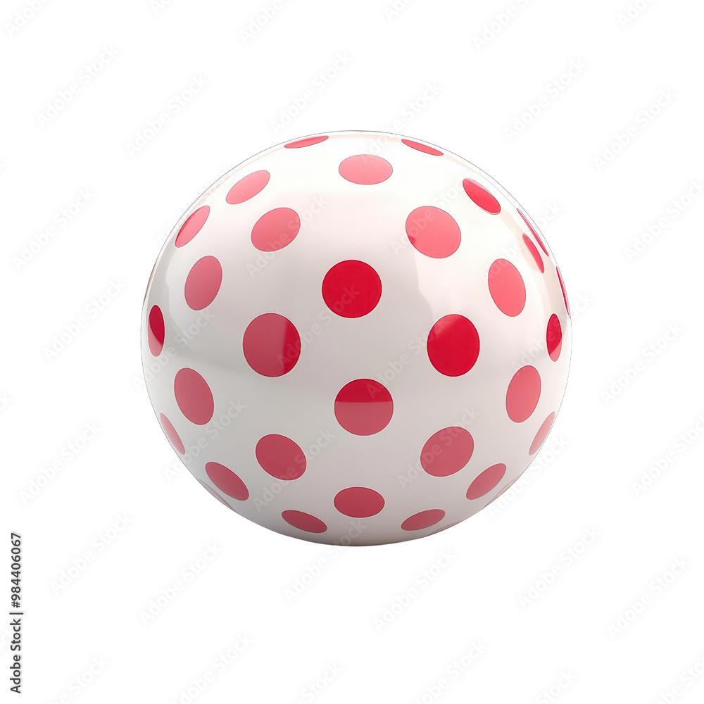 A vibrant polka dot ball featuring red dots on a smooth white surface, perfect for playful and colorful design projects., isolated on a transparent background. A vibrant polka dot ball featuring red dots on a smooth white surface, perfect for playful and colorful design projects., isolated on a transparent background.