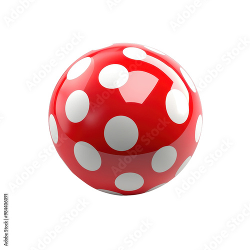 A vibrant red ball adorned with playful white polka dots, perfect for games, decorations, or creative projects.