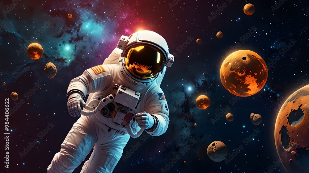 Obraz premium Deep Space Adventure: Astronaut in a Stunning Galactic Landscape