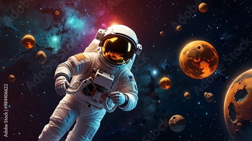 Deep Space Adventure: Astronaut in a Stunning Galactic Landscape