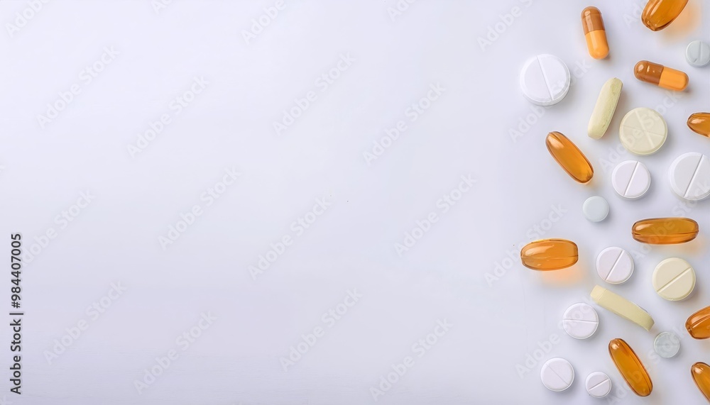 Assorted pills and capsules on a clean white background, ideal for healthcare, medicine, and pharmaceutical themes. Assorted pills and capsules on a clean white background, ideal for healthcare, medicine, and pharmaceutical themes.
