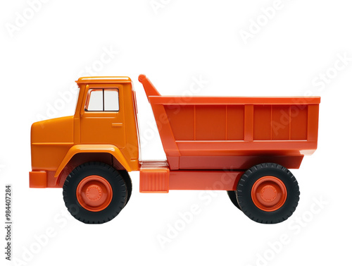 Colorful plastic toy dump truck with vibrant colors, isolated on white background. PNG transparent.