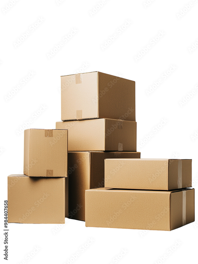 Brown cardboard boxes stacked, isolated on a white background. PNG transparent. Brown cardboard boxes stacked, isolated on a white background. PNG transparent.