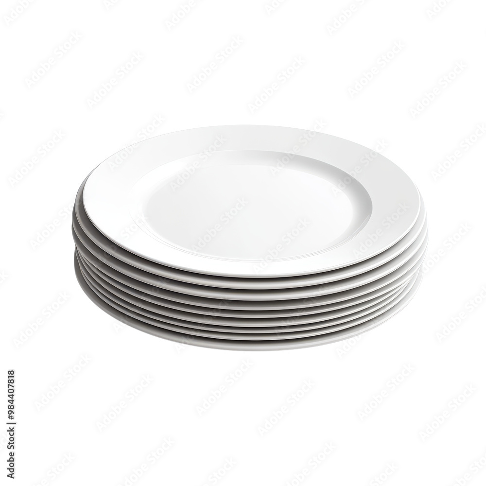 Stack of elegant white plates ready for serving delicious meals in any dining setting., isolated on a transparent background. Stack of elegant white plates ready for serving delicious meals in any dining setting., isolated on a transparent background.