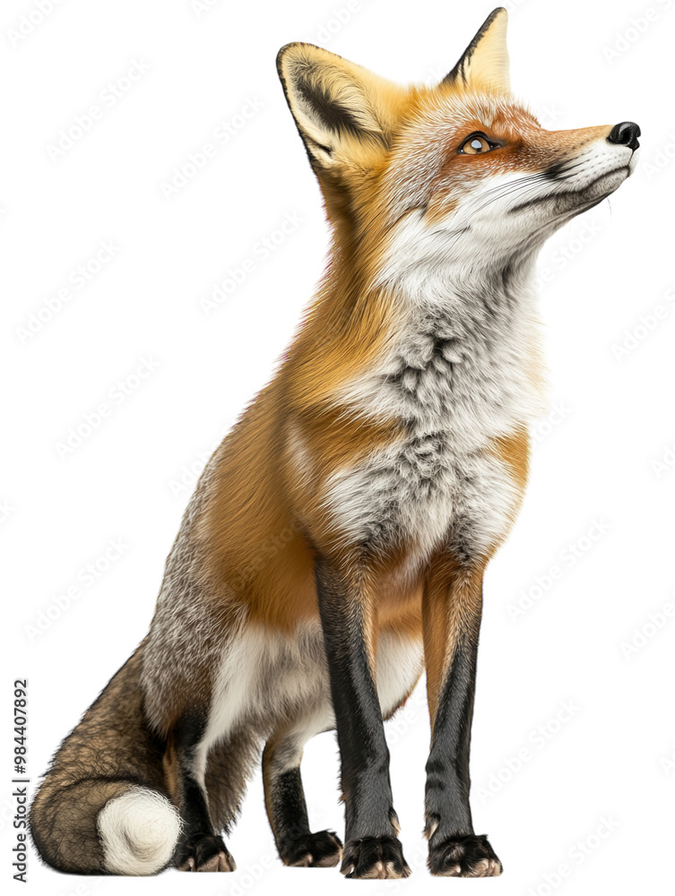 Obraz premium Red fox standing, isolated on a white background. PNG transparent.