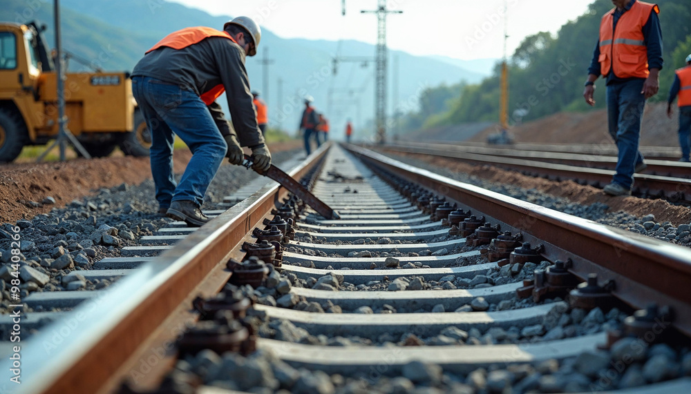 High-speed rail construction showcases dynamic work and coordination under sunny skies.
High-speed rail construction showcases dynamic work and coordination under sunny skies.
