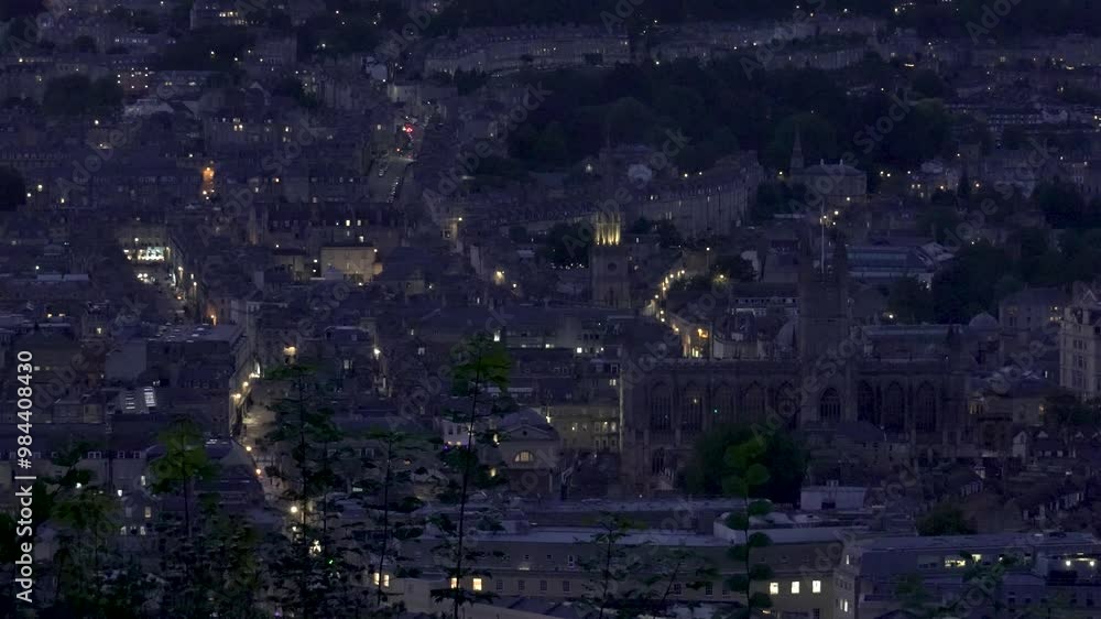 City lights twinkling over bath abbey at twilight City lights twinkling over bath abbey at twilight