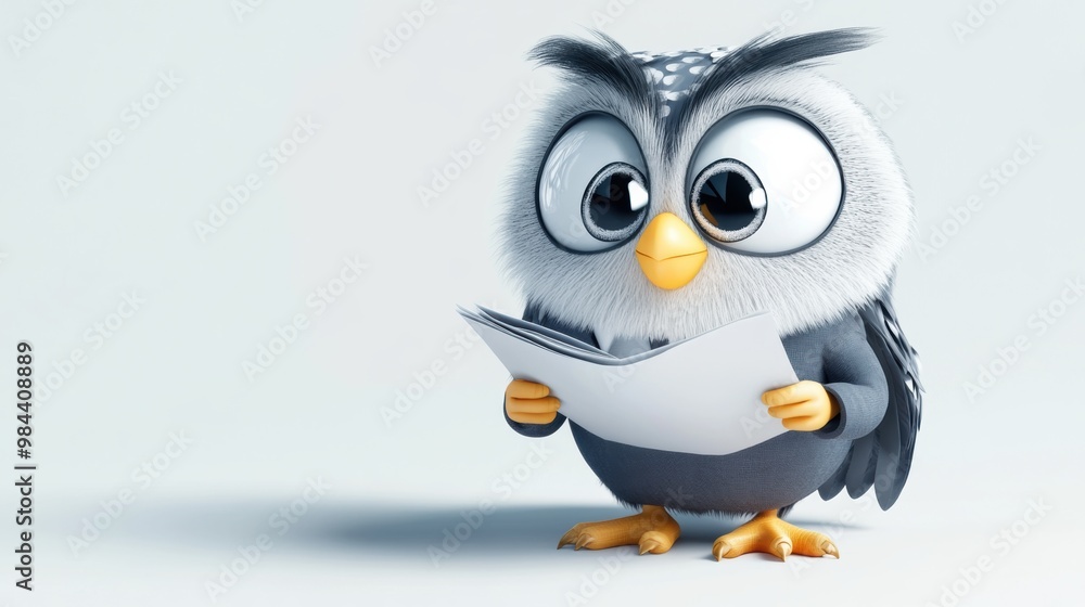 Cute Cartoon Owl Character with Big Eyes in Forest Setting Cute Cartoon Owl Character with Big Eyes in Forest Setting