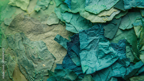 textured paper in shades of green and blue in a detailed style suitable for backgrounds and crafts 