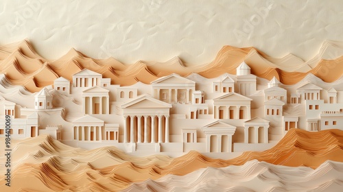 Petra, Jordan, rockcarved city with textured paper, paper craft photo