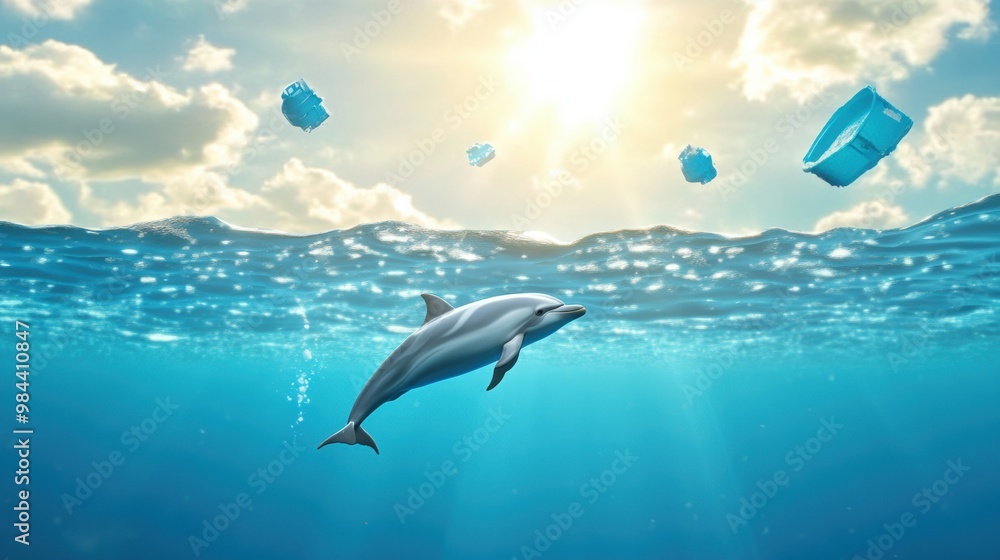 Fototapeta premium Joyful Dolphin Leaping in Tropical Ocean Sunlight