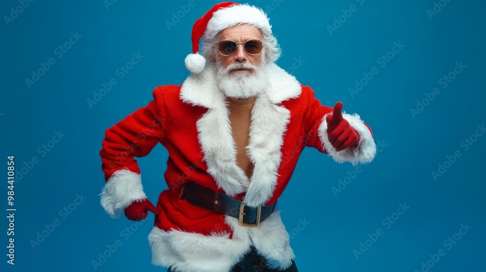 Santa Claus dansing on a blue background Santa Claus dansing on a blue background