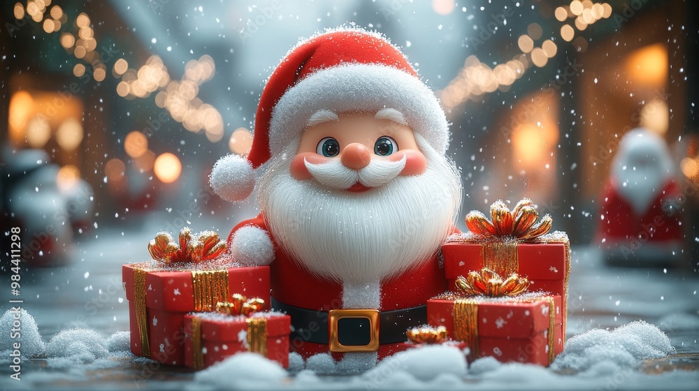 Merry Christmas and Happy New Year poster with cute cartoon Santa Claus Merry Christmas and Happy New Year poster with cute cartoon Santa Claus