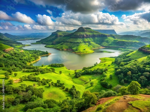 Lush green hills and serene lakes of Lonavala, Maharashtra, India, offer a breathtaking panorama of natural beauty.
